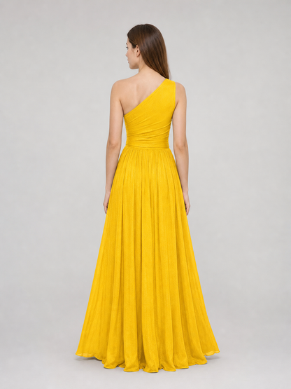 Yellow Chiffon One-Shoulder Evening Dress