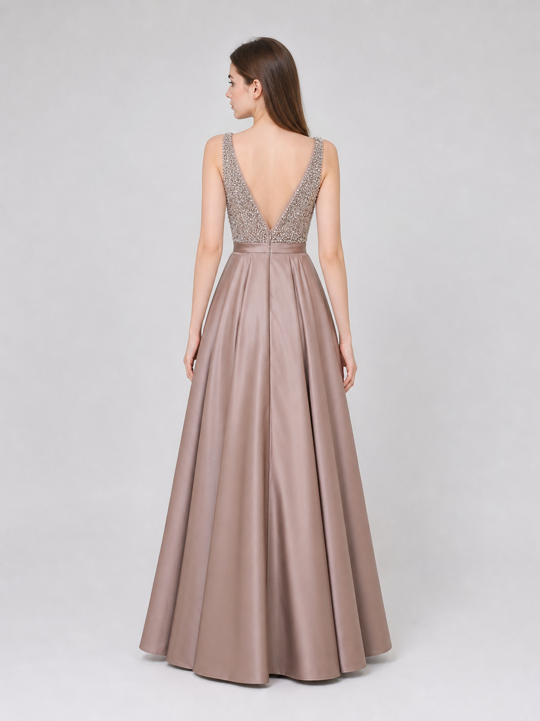 Sleeveless Evening Dress with Embellishment and V-Neckline