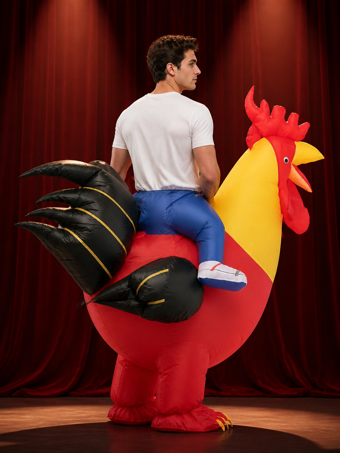Adult Inflatable Rooster Costume, Red Bird Halloween Outfit back view