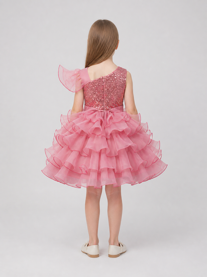 One-Shoulder Sequined Princess Dress for Performances back view