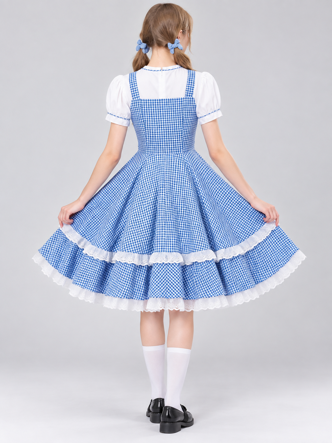 Dorothy Blue Plaid Cosplay Dress with Bow