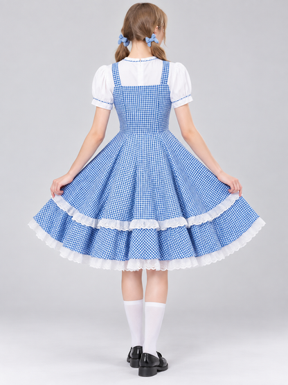 Dorothy Blue Plaid Cosplay Dress with Bow