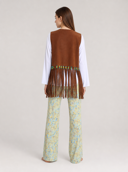 Costume Vest with Fringe, Brown back view