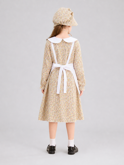 Dress with a White Insert and Small Floral Print