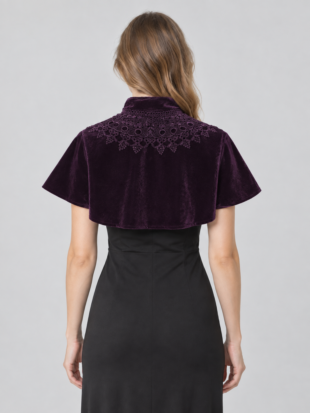 Purple Velvet Cape with Lace and Ties