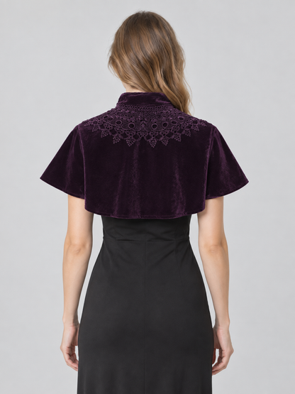 Purple Velvet Cape with Lace and Ties