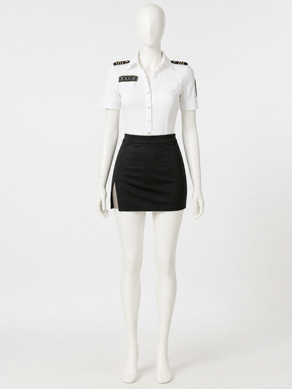 Women's Sexy Police Officer Halloween Costume Set, Short Sleeve Top and Skirt back view