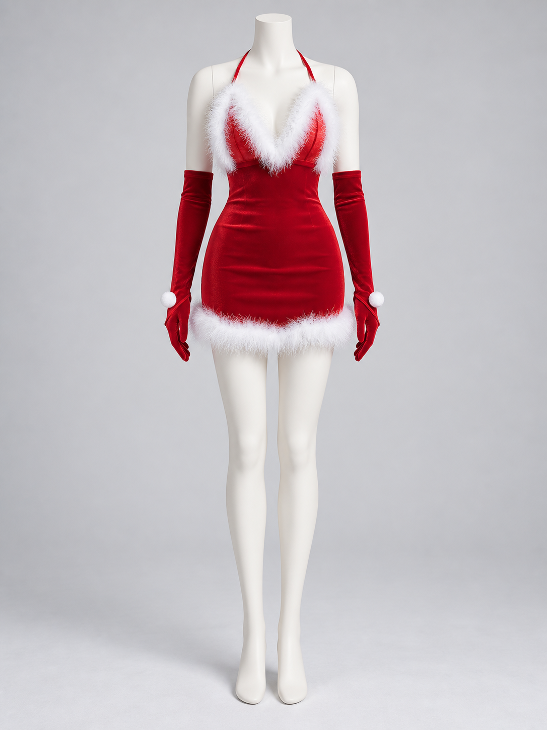 Red carnival dress with white faux fur trim