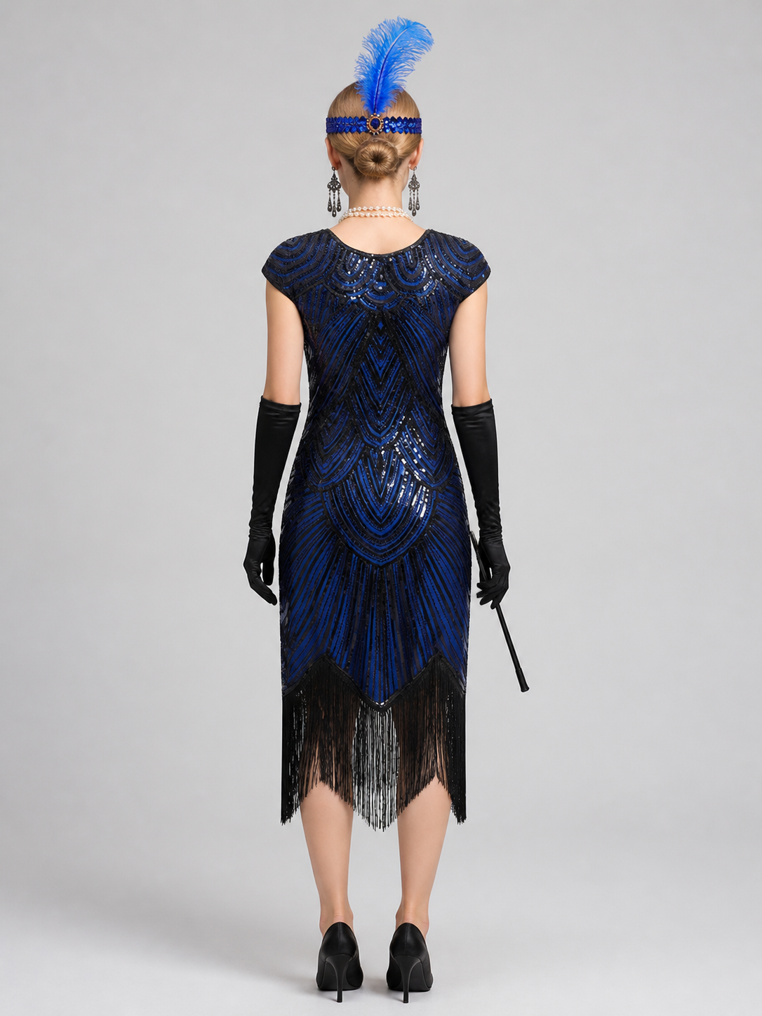 Sequin and Fringe Dress, 1920s-Style Set back view