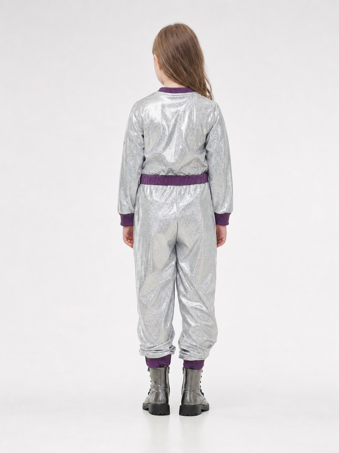 Silver Astronaut Costume with Purple Detailing