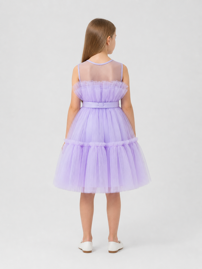 Dressy Layered Dress with Full Skirt and Bow back view