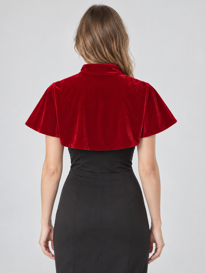 Red velvet capelet with lace trim and ties