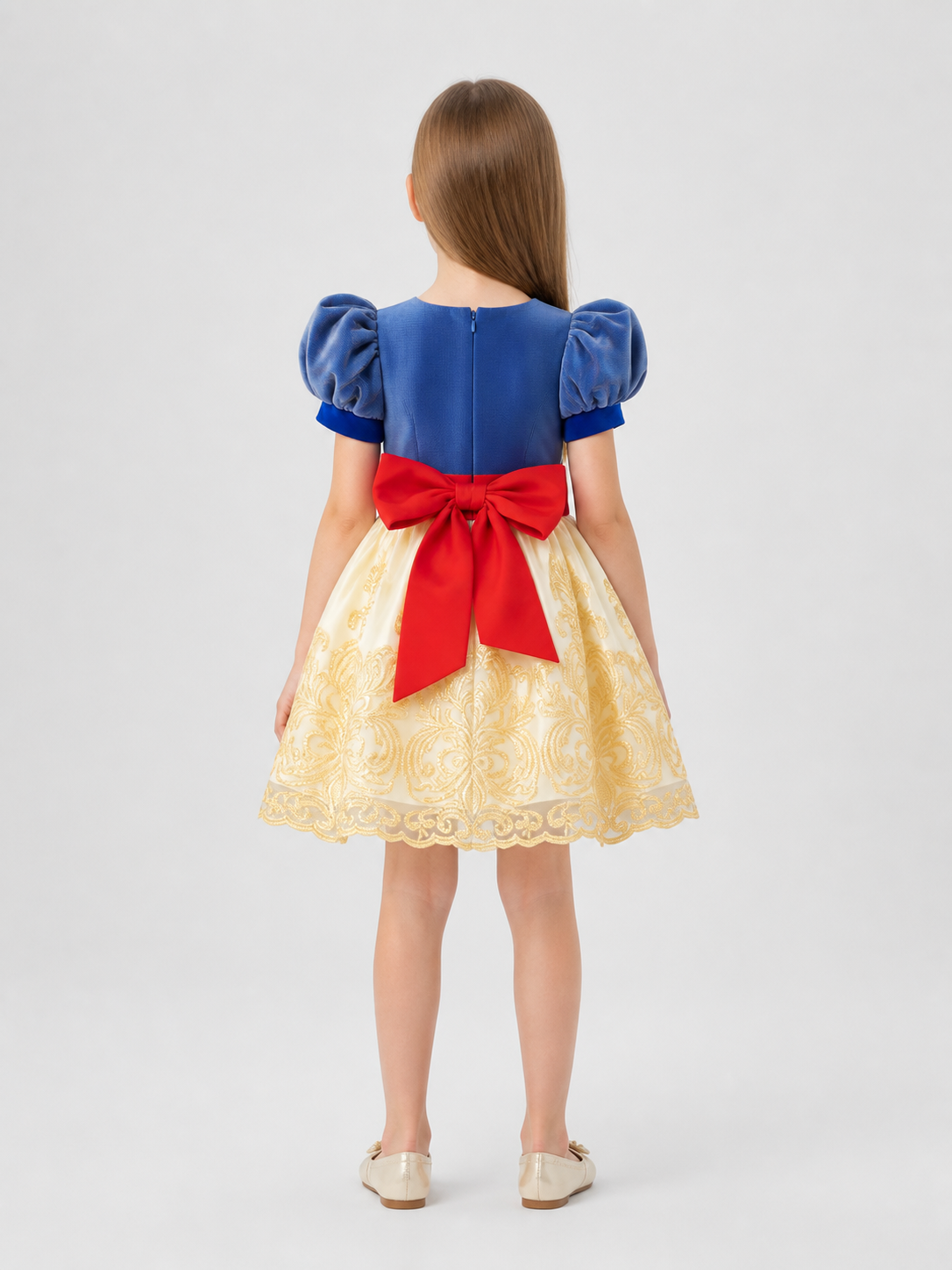 Full Princess Dress with Embroidery and Puff Sleeves back view