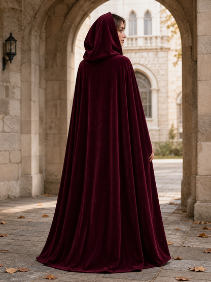 Burgundy Long Carnival Cloak with Hood