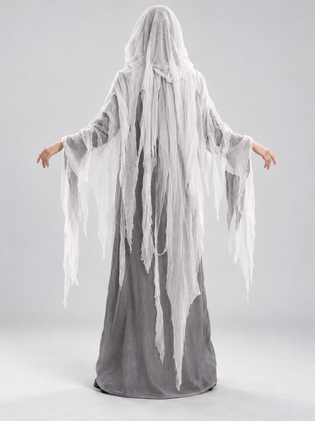 Hooded Ghost Costume with Torn Strips back view