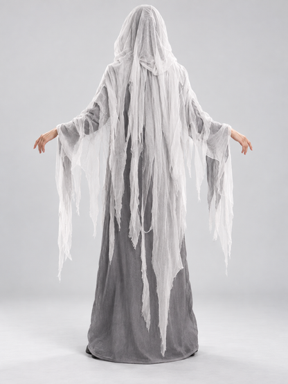 Hooded Ghost Costume with Torn Strips back view