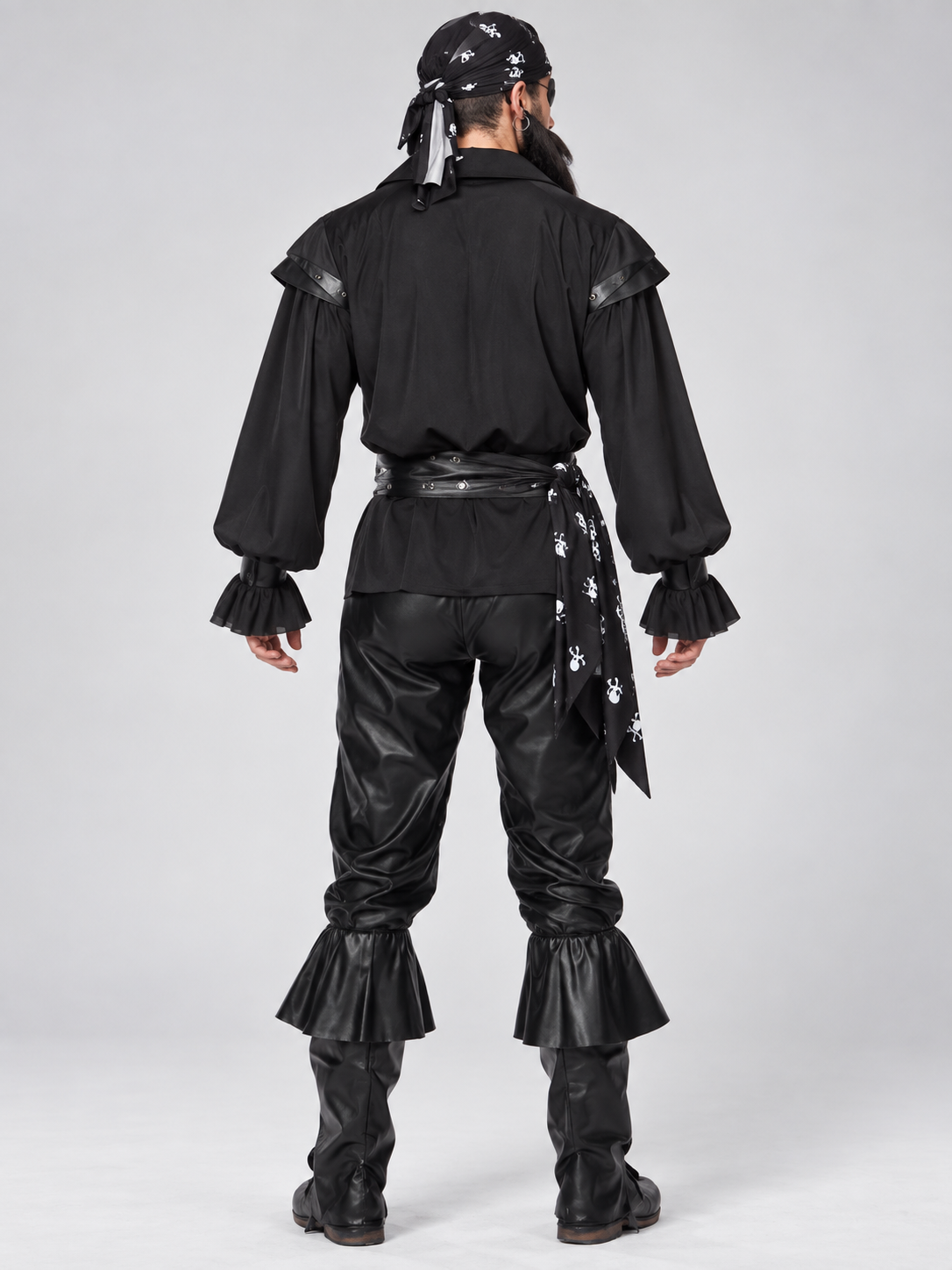 Black Pirate Costume with Beard, Eye Patch and Belt