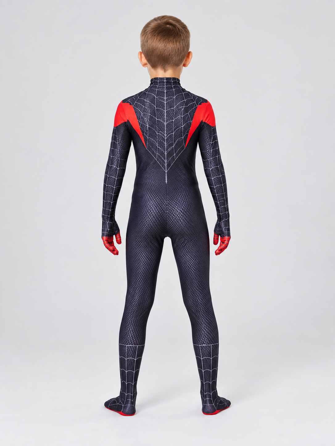 Superhero Costume Black with Red Web Pattern and Mask