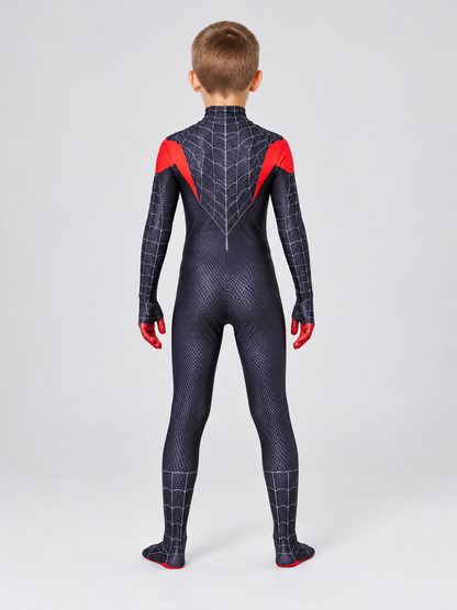 Superhero Costume Black with Red Web Pattern and Mask