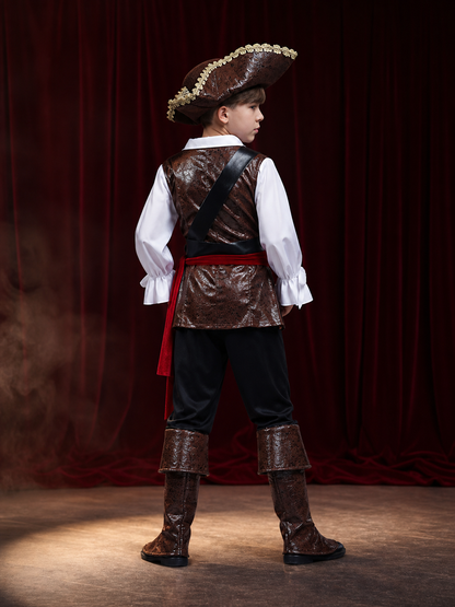 Boys Pirate Captain Costume Set, Includes Hat and Prop, for Halloween Cosplay back view