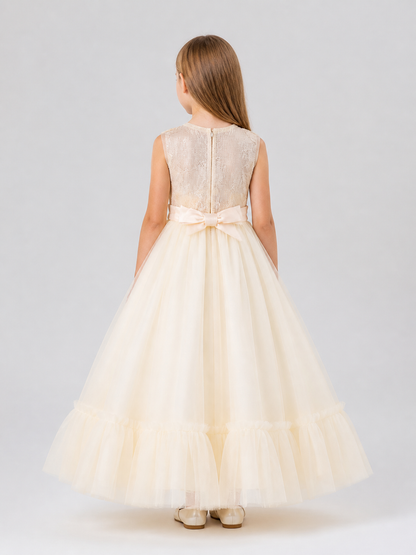 Long, Full Princess Dress with Lace for Flower Girls