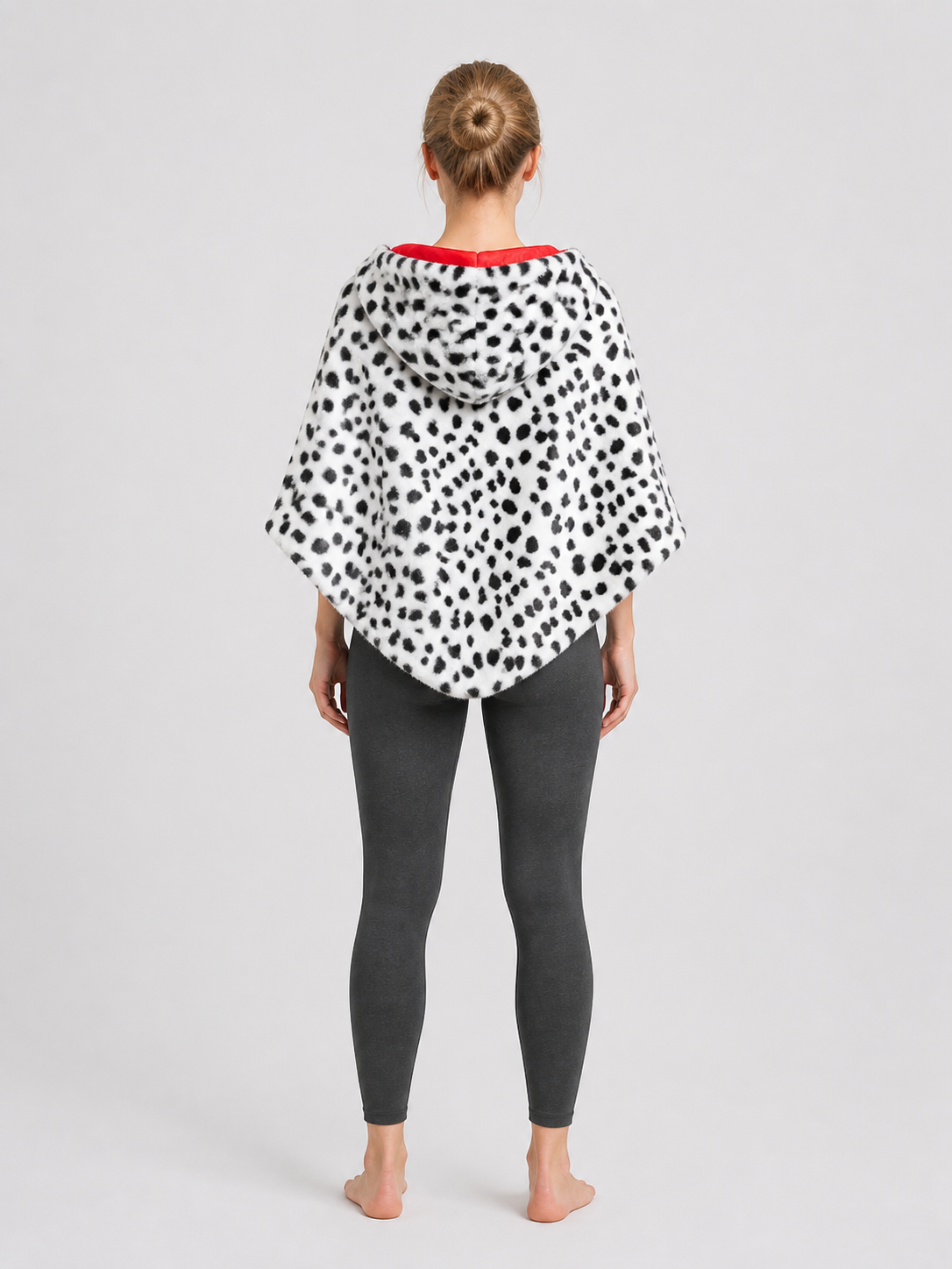 Cruella Cosplay Cape Cloak, Black and White, M–XL back view