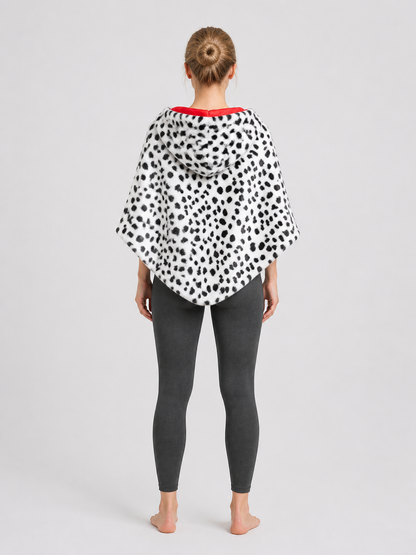 Cruella Cosplay Cape Cloak, Black and White, M–XL back view