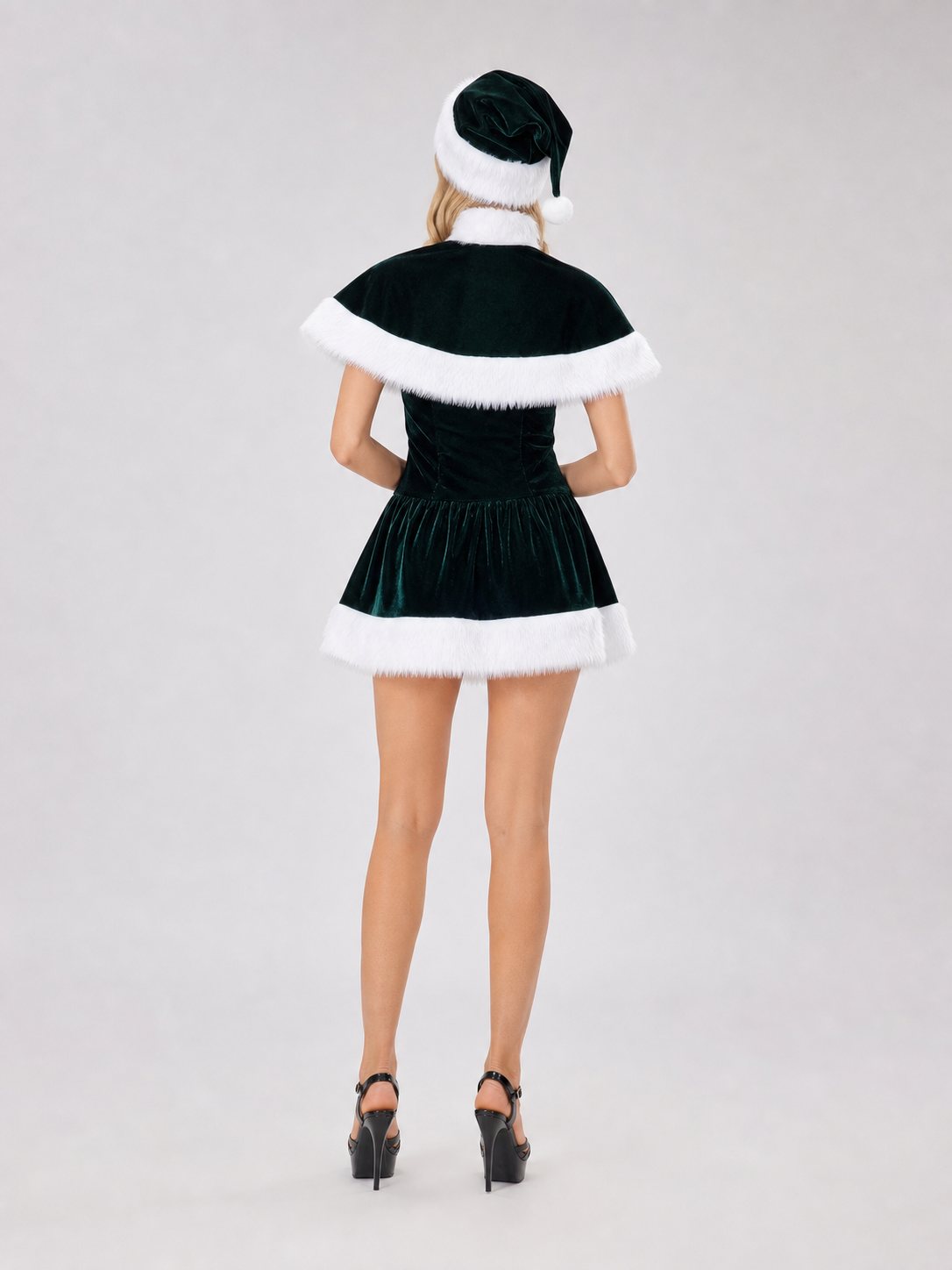 Green Retro Dress with Cape and Lacing