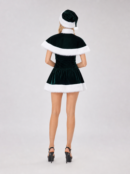 Green Retro Dress with Cape and Lacing