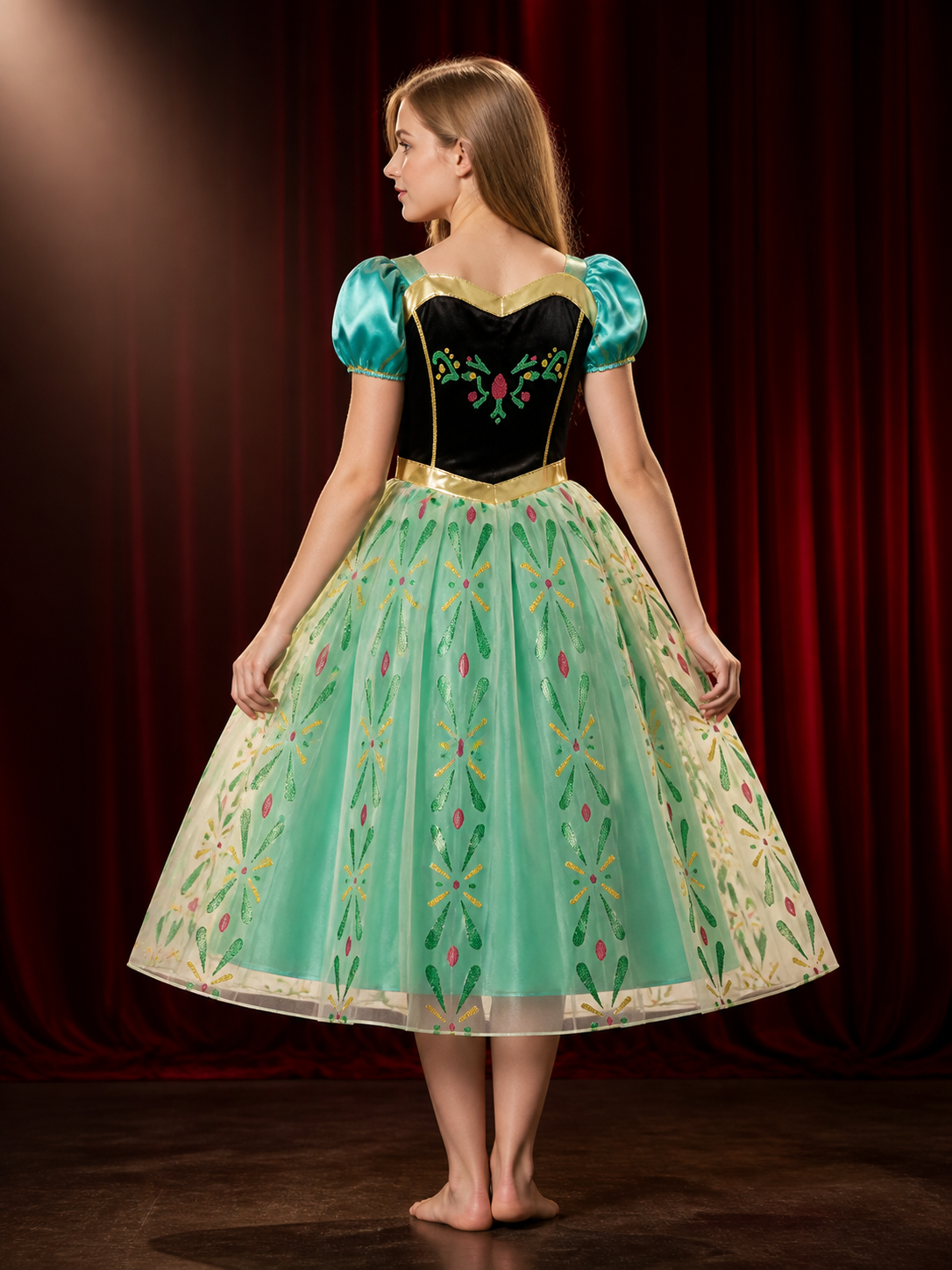 Kids Princess Costume Dress, Puff Sleeve Long Halloween Cosplay Outfit back view
