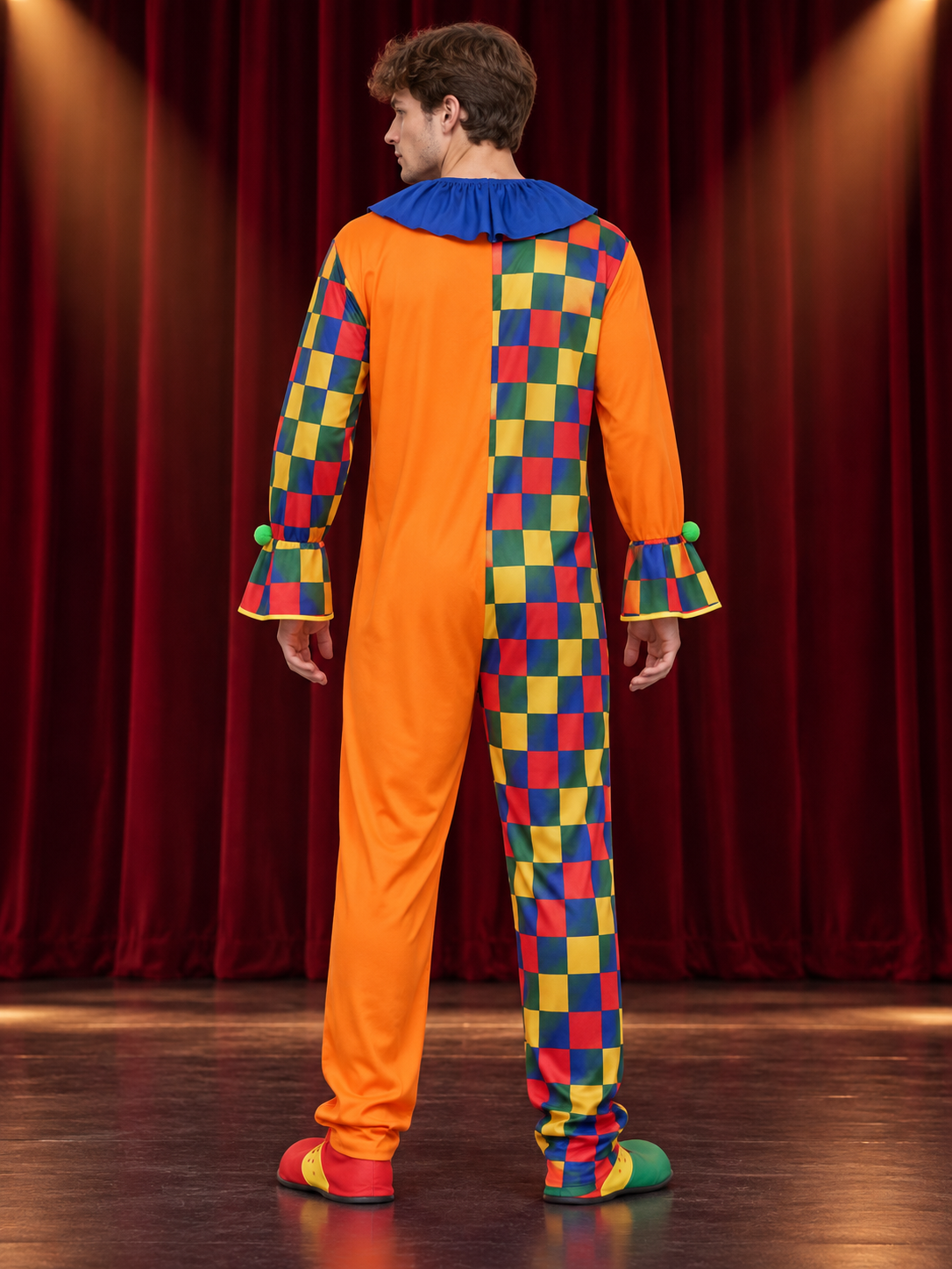 Clown Costume Orange Jumpsuit with Ruffles and Diamonds