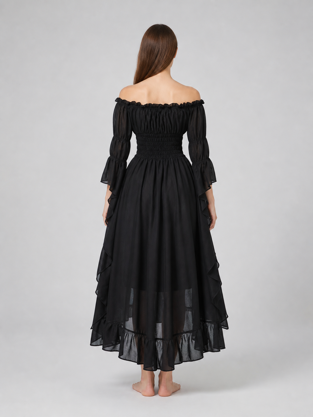 Gothic Lace Dress with Puff Sleeves
