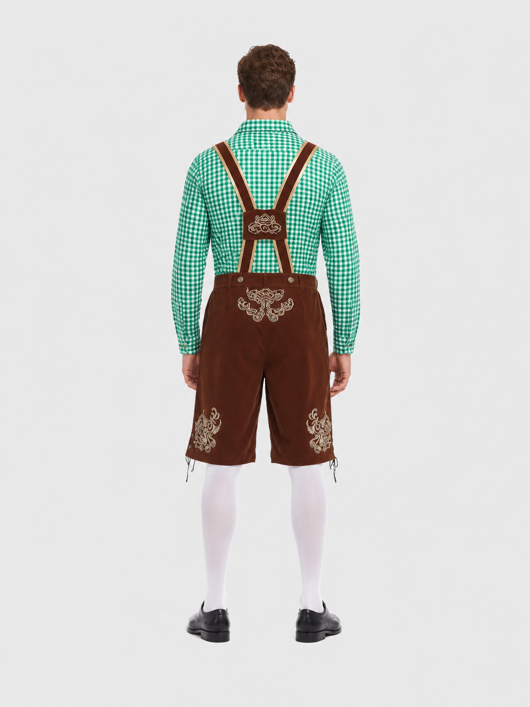 Bavarian Costume: Plaid Shirt, Embroidered Shorts back view