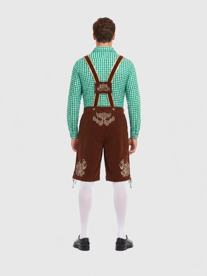 Bavarian Costume: Plaid Shirt, Embroidered Shorts back view