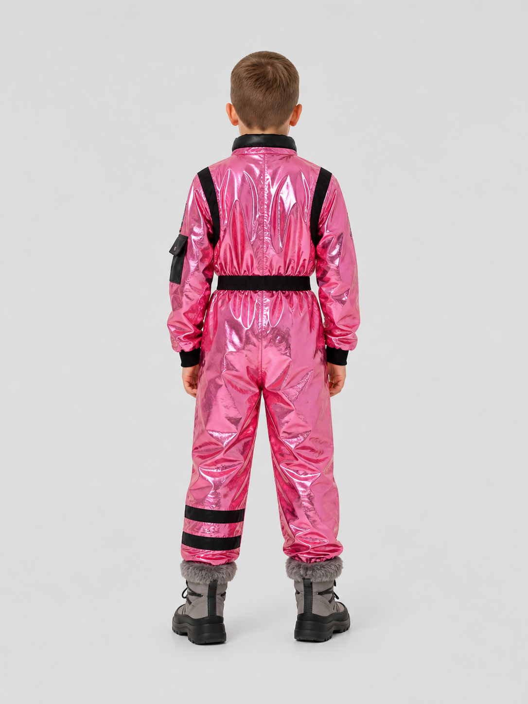 Space Jumpsuit with Pink Glitter, Zipper, and Belt back view