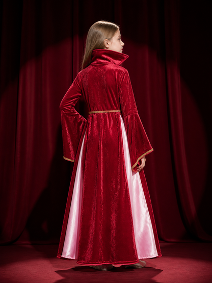 Vintage Royal Court Dress and Cape Set, Gold Trimmed Princess Halloween Costume back view