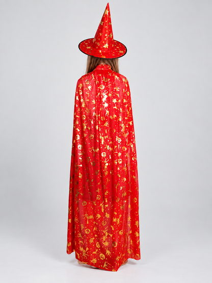 Carnival Costume: Red Cape and Hat with Print