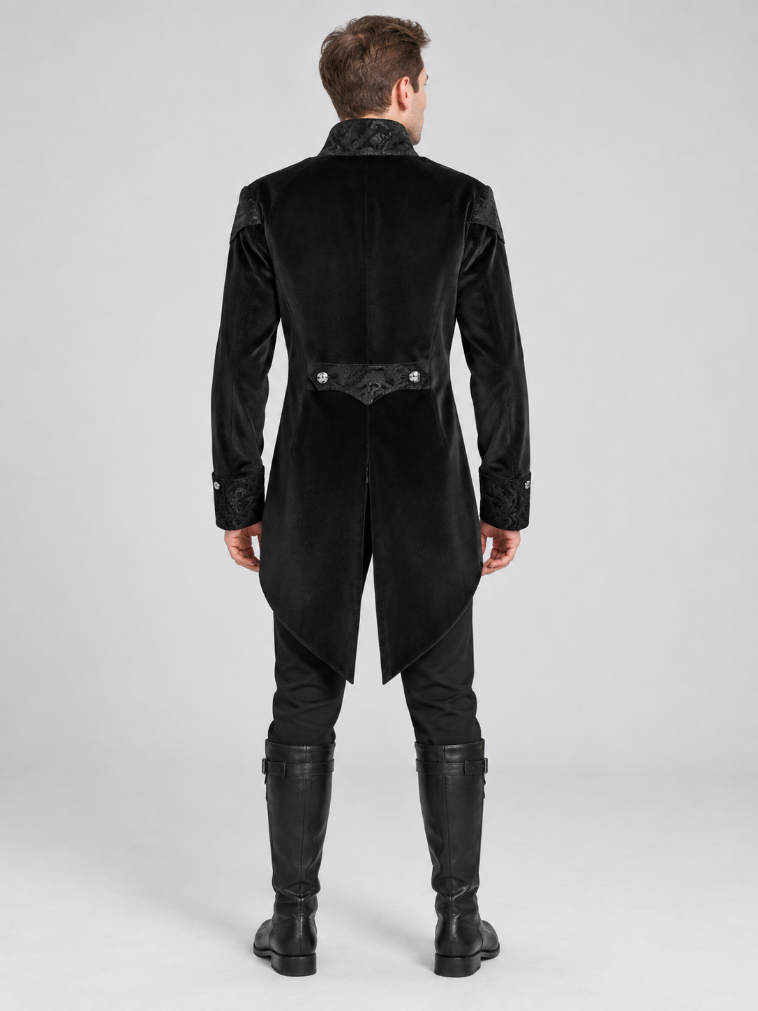 Black Tailcoat with High Collar and Silver Embroidery