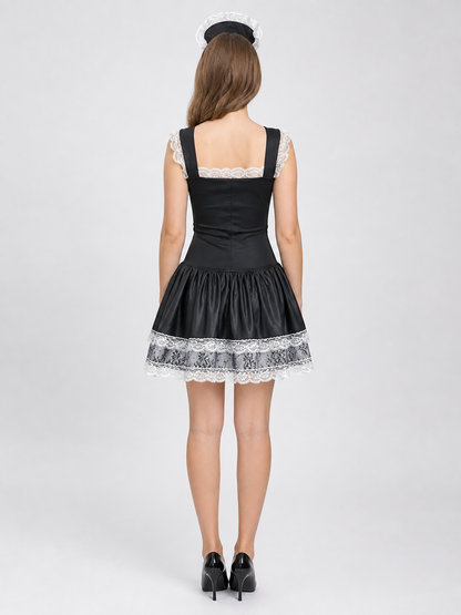 Cosplay Dress with Black-and-White Lace and Bow