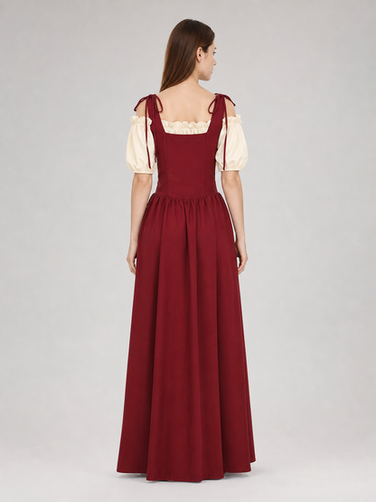 Medieval Renaissance-Style Two-Piece Dress, Burgundy