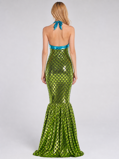 Long Mermaid Dress with Scale Pattern