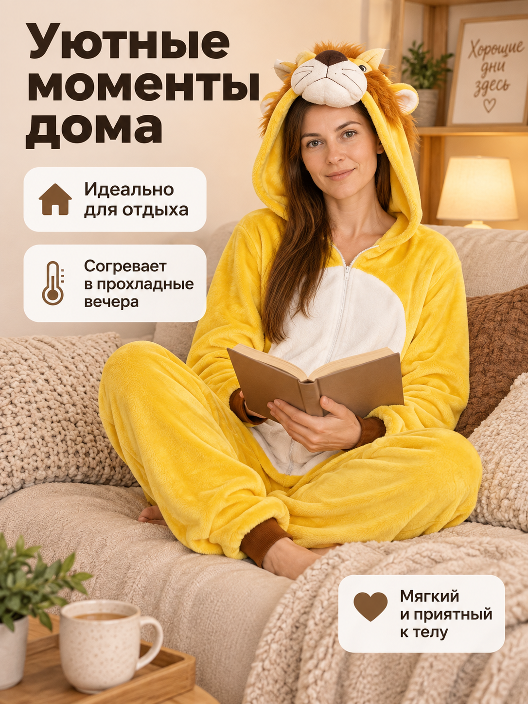 Yellow Flannel Hooded Pajama Jumpsuit