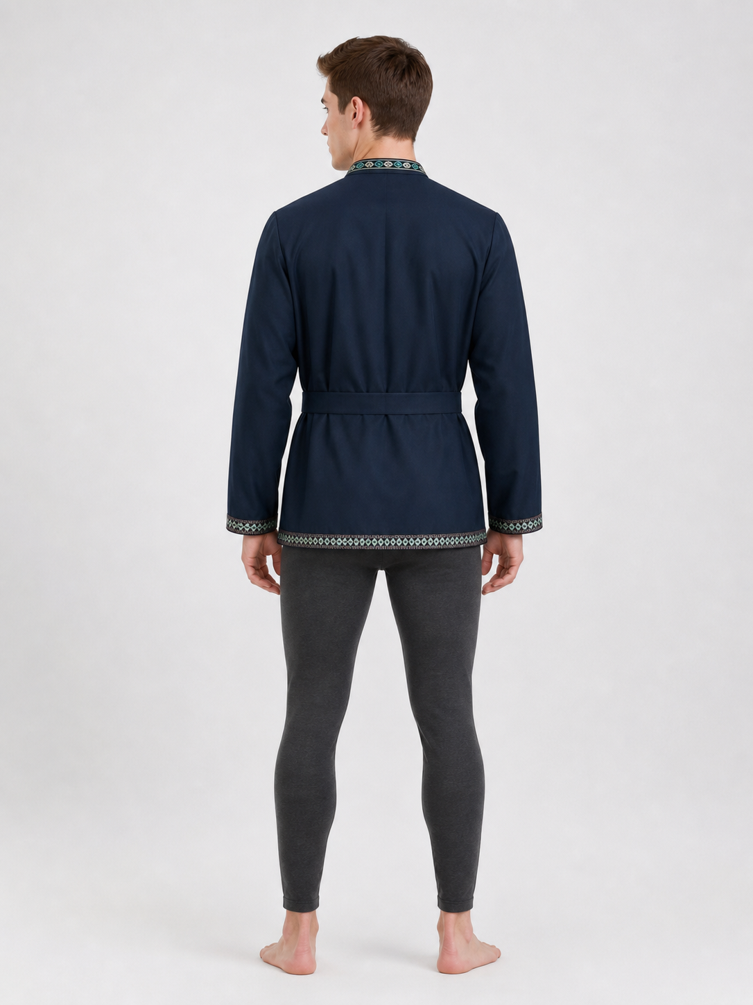 Tunic with a Belt and Embroidery, Dark Blue