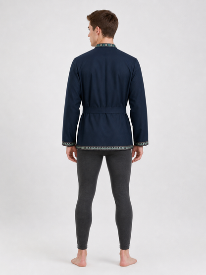 Tunic with a Belt and Embroidery, Dark Blue