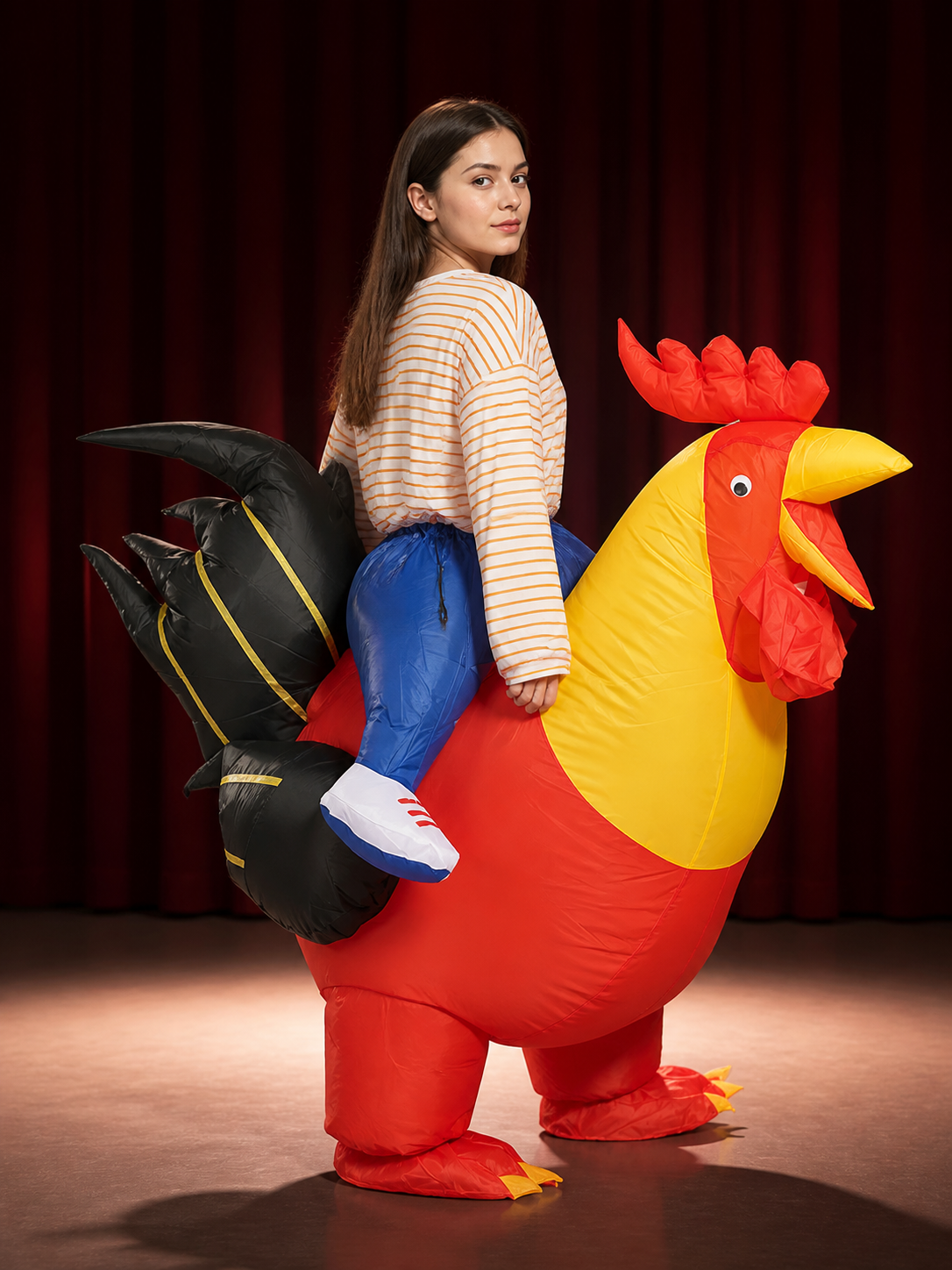 Kids Rooster Inflatable Costume, Red Yellow Black Chicken Suit back view