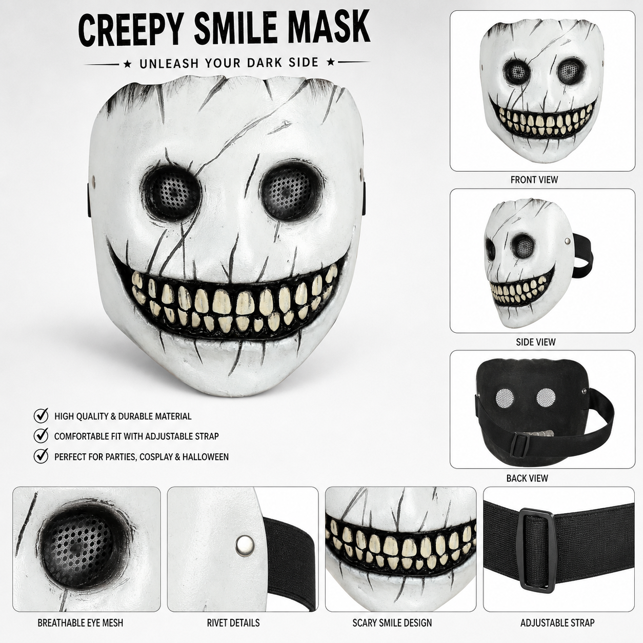 1pc Halloween Grinning Full-Face Foam Mask with Wide Toothy Smile for Cosplay Party