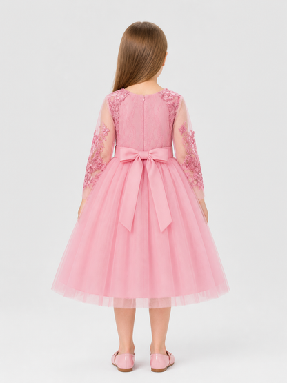 Full Skirted Girls' Dress with Cape and Bow back view