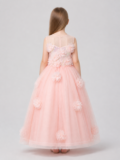 Girls’ Princess Dress with Sequins and Floral Décor back view