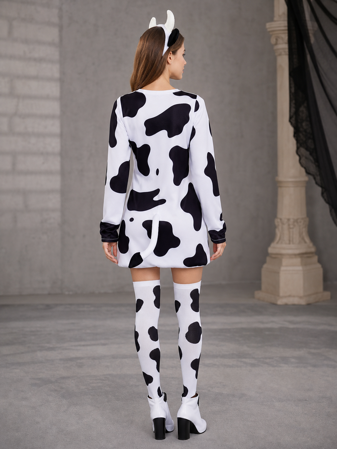 Adult Cow Costume with Headband, Tail, and Leg Warmers