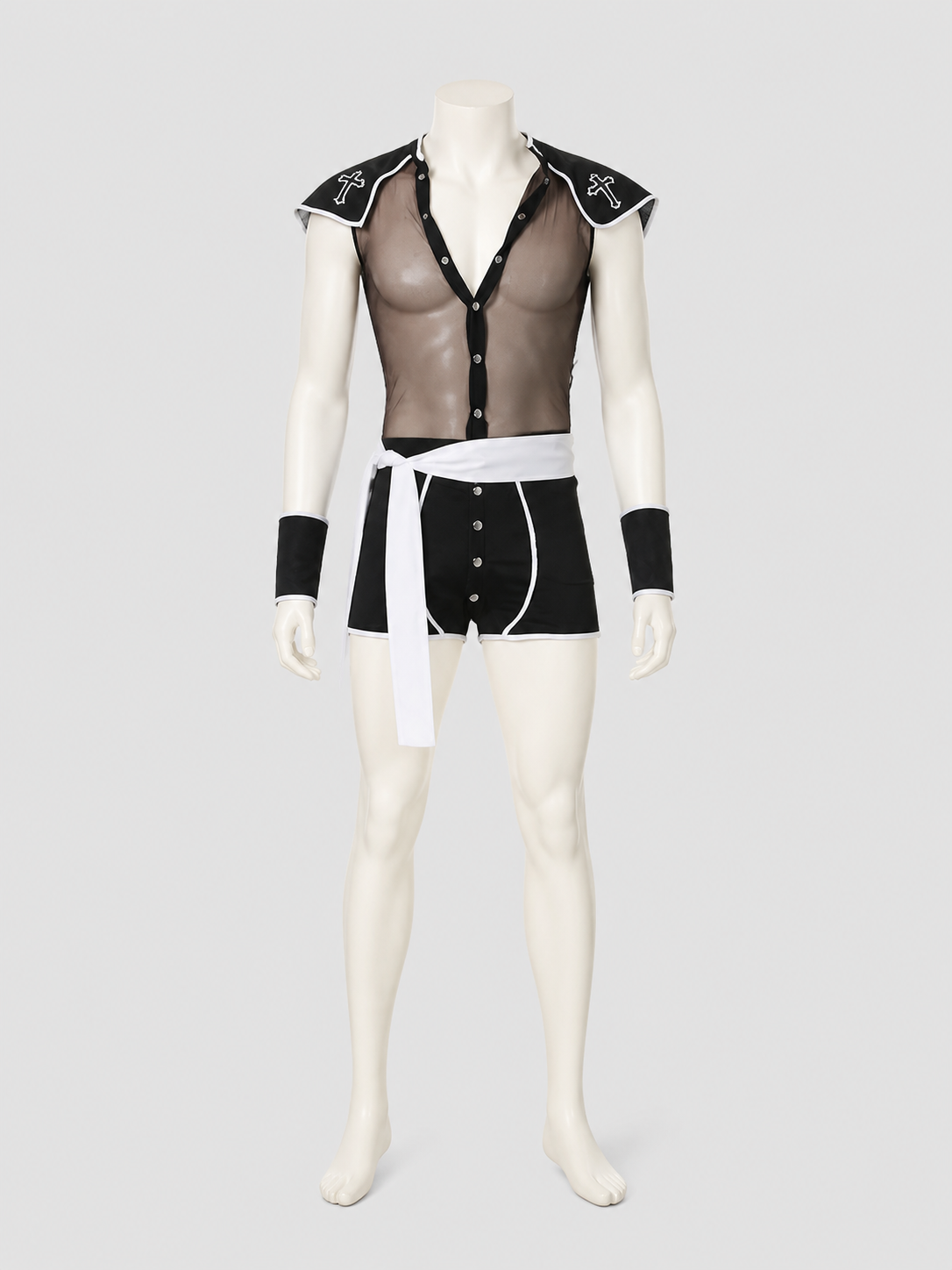 Priest Role-Play Costume, Black with White Trim back view